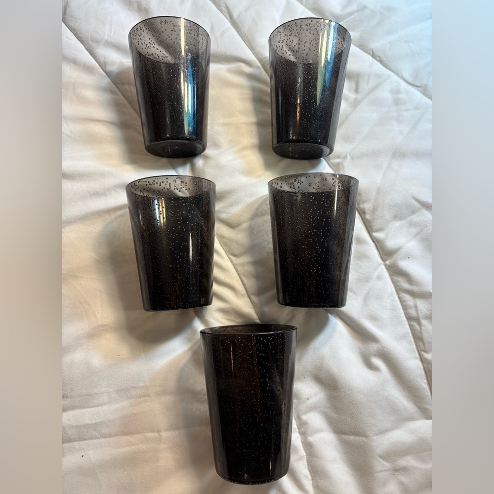 Set of 5 Black Speckled Glass Tumblers 5”